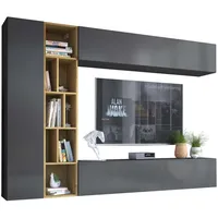 Mirjan24 Wohnwand, Grau, Holzwerkstoff, 224x160x33 cm, Wohnzimmer, Wohnwände, Anbauwände