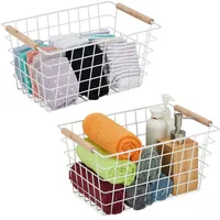 Relaxdays Drahtkorb, 2er Set, Metall, Holzgriffe, HxBxT: 16 x