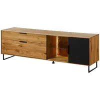 MASSIVMOEBEL24.DE Lowboard Wildeiche mit Glastür 180x43x59 natur geölt LINDAU