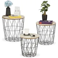 Relaxdays Korbtisch 3er Set, rund, Korb Beistelltisch Wohnzimmer, Metall
