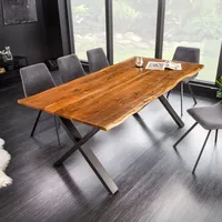 Riess-Ambiente Massivholz Esstisch MAMMUT NATURE 180cm Akazie Baumkante X-Gestell