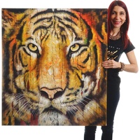 MCW Wandbild Tiger, 100% handgemaltes Ölgemälde Gemälde XL, 100x90cm