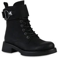 VAN HILL Damen Schnürstiefeletten Blockabsatz Basic Trendy Schuhe 216375