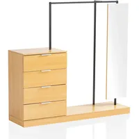 FineBuy Garderobe FineBuy Kleiderschrank Eiche 145 cm Schubläden Spiegel
