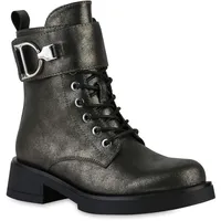 VAN HILL Schnürstiefeletten in Grün Metallic