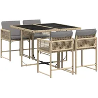 VidaXL 5-tlg. Garten-Essgruppe mit Kissen Beigemischung Poly Rattan