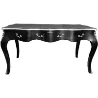 Casa Padrino Barock Sekretär Schwarz / Silber- Schreibtisch Luxus