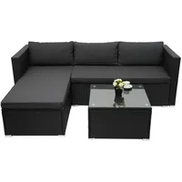 MCW Poly-Rattan Garnitur F57 3-teilig Schwarz Kissen Dunkelgrau ohne