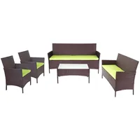 MCW 3-2-1-1 Poly-Rattan Garnitur Hamar Braun-meliert Kissen Grün