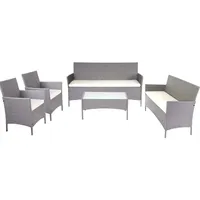 MCW 3-2-1-1 Poly-Rattan Garnitur Hamar Grau Kissen Creme