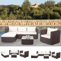 MCW Poly-Rattan-Garnitur Busto Braun Kissen Creme