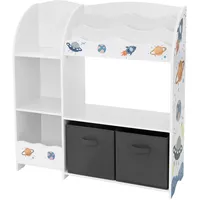 Joyz Kinderregal, Weltraum-Motiv, 93x30x98 cm, Weiß, Spielzeugregal mit 8