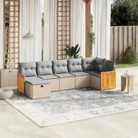 VidaXL 7-tlg. Garten-Sofagarnitur mit Kissen Beige Poly Rattan