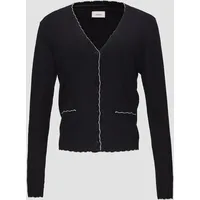 S.Oliver - Strickjacke mit V-Ausschnitt und Kontrastnähten, Damen, schwarz,