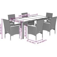 VidaXL 7-tlg. Garten-Essgruppe mit Kissen Schwarz Poly Rattan Glas