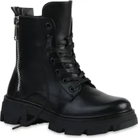 VAN HILL Damen Stiefeletten Plateau Boots Zipper Blockabsatz Schnürer