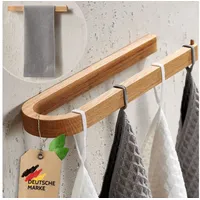 Dekazia DEKAZIA® Handtuchhalter Holz Wand | Handtuchhalter ohne Bohren