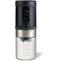 Tchibo akkubetriebene Kaffeemühle, Glas-Auffangbehälter, Edelstahl-Mahlgradring, 5 Mahlgradeinstellungen, Schwarz/Silber
