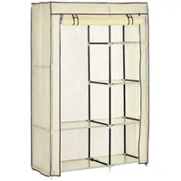 Homcom Kleiderschrank Stoffschrank mit 2 Kleiderstangen, 6 Fächern, Creme,