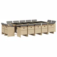 VidaXL 15-tlg. Garten-Essgruppe mit Kissen Beigemischung Poly Rattan