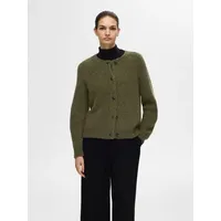 Selected Damen Strickjacke Relaxed Fit Rundhals Raglanärmel Fallmaschen Alpakawolle,