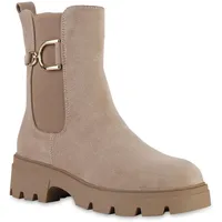 VAN HILL Damen Klassische Stiefeletten in Khaki Velours