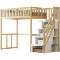 XDOVET Hochbett,Kinderbett(natur)Holzbett,mit Sicherheits-Aufbewahrungsleiter,Bettgestell aus massivem Kiefernholz für Kinder und