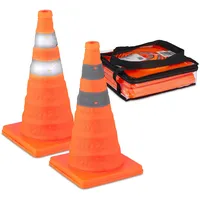Relaxdays Pylonen groß, 2er Set Leitkegel faltbar, Reflektor-Streifen, Faltkegel,