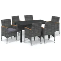 VidaXL 7-tlg. Garten-Essgruppe mit Kissen Poly Rattan Grau
