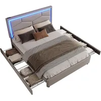 XDOVET Polsterbett(140 x 200cm,Grau)Doppelbett mit Lattenrost,Fernbedienung für Ambientebeleuchtung,mit vier