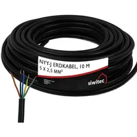 Siwitec NYY-Kabel, NYY-J 5 x 2,5 mm2, 10 m,