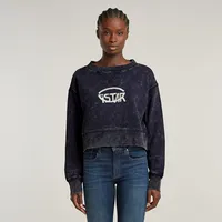 G-Star Overdyed Cropped Logo Sweatshirt Osaka Blue L