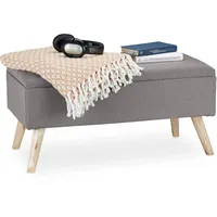 Relaxdays Sitzbank mit Stauraum, gepolstert, Holzbeine, Truhenbank Stoffbezug, HxBxT: