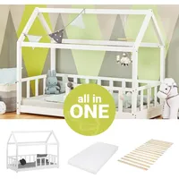 Homestyle4u Kinderbett 80x160 cm Bodenbett Montessori Bett Bettenhaus Matratze