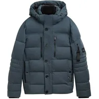 Tom Tailor Herren Pufferjacke mit abnehmbarer Kapuze, blau, Uni,