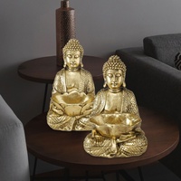 Boltze Buddha Dekofigur sitzend Asia Skulptur Kunstharz gold Feng