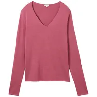 Tom Tailor Damen Strickpullover mit V-Ausschnitt, rosa, Uni, Gr.