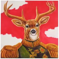 MCW Wandbild Hirsch, 100% handgemaltes Ölgemälde Gemälde XL, 100x100cm