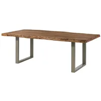 MASSIVMOEBEL24.DE Baumtisch Sheesham 240x100x77 natur gebeizt / U-Beine silber