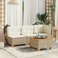 VidaXL Garten-Ecksofa mit Kissen Beige Poly Rattan