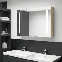 VidaXL LED-Bad-Spiegelschrank 89x14x62 cm Weiß und Eichen-Optik