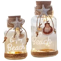 Dekoleidenschaft 2X LED Glas Beach Windlichtglas mit Leuchtdraht, 12