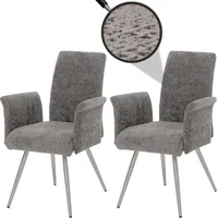Mendler 2er-Set Esszimmerstuhl HWC-G55, Stuhl mit Armlehne, Edelstahl gebürstet