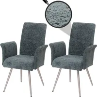 Mendler 2er-Set Esszimmerstuhl HWC-G55, Stuhl mit Armlehne, Edelstahl gebürstet
