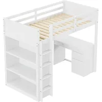 XDOVET Hochbett mit Aufbewahrung 90 x 200 cm Kiefer