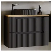Lomadox Waschtisch 60cm, in schwarz mit Eiche, gerillte Front,