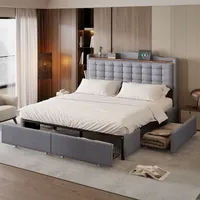 Flieks Polsterbett 160x200cm mit USB, Doppelbett Stauraumbett mit 4