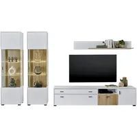 Furn.design Wohnwand Merced Schrankwand weiß und Eiche 4-teilig 316