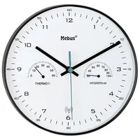 MEBUS Funk-Wanduhr mit Thermometer/ Hygrometer, schwarz
