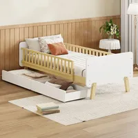 XDOVET Kinderbett mit 2 Schubladen, Einzelbett aus Massivholz mit